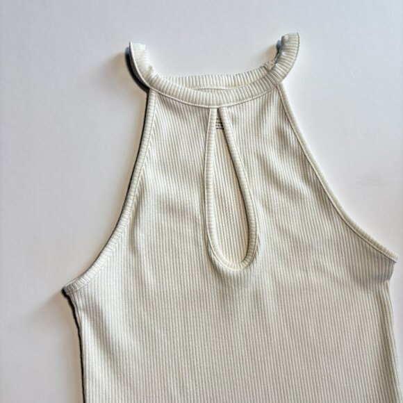 American Eagle Ribbed Cropped White Tank Top with Chest Keyhole Size Small - Picture 5 of 9